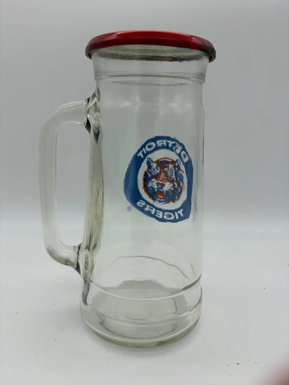 Vintage 1980s Detroit Tigers Mug O' Nuts Glass Beer Stein Peanut Jar Lid MLB USA